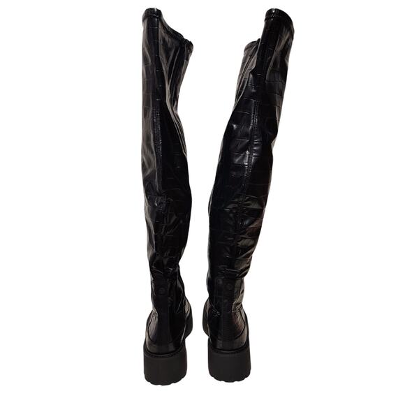 Franco Sarto Janna Over-The-Knee Boots Croc Embossed Faux Leather Black Size 8M - Picture 5 of 10